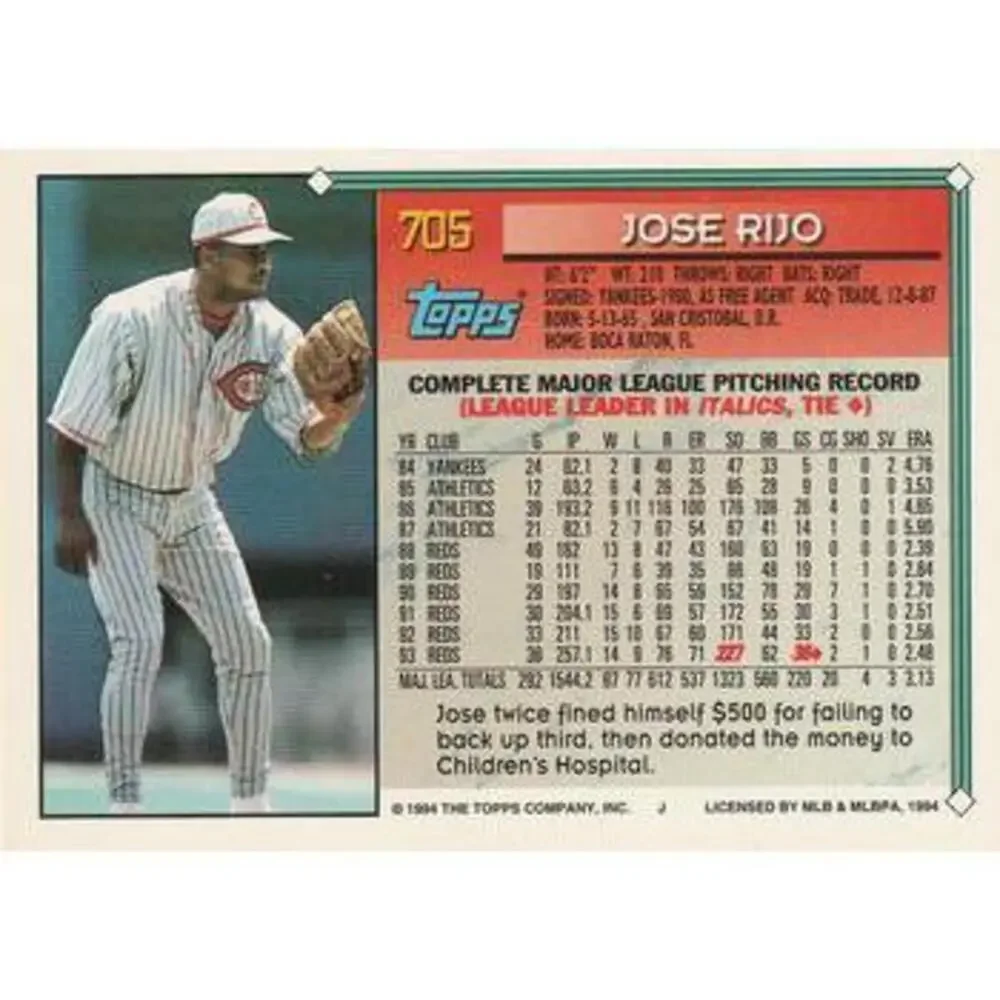 1994 Topps Jose Rijo # 705 Cincinnati Reds